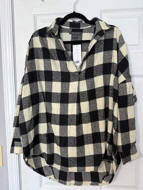 French Connection Black & Cream Check Flannel Popover